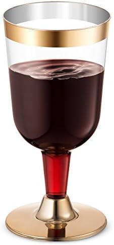 50 еднократна употреба чаши за вино в златна рамка | 7 унции. Специални Прозрачни твърди Пластмасови Необичайни Винени