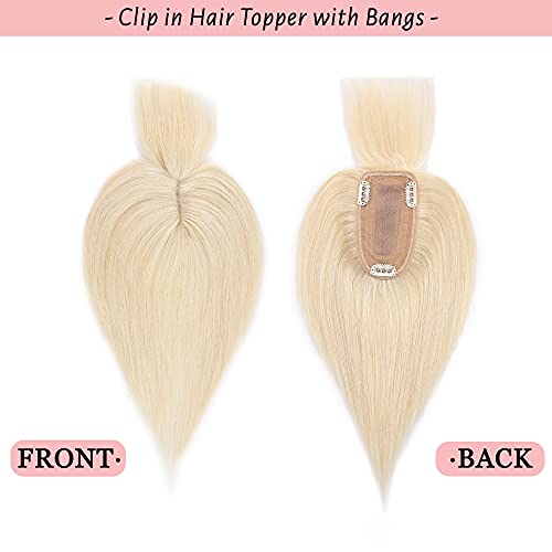 S-noilite 10 Clip in Human Hair Toppers with Wispy Бретон Забавно 150% Density Silk Base Crown Top Hairpieces with Fringe