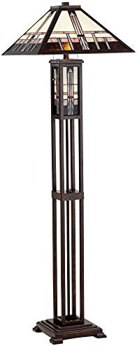 Mission Southwest Тифани Style Floor Standing Lamp with Night Light Art Deco 60.5 Tall Oiled Bronze Copper Витражный Лампа