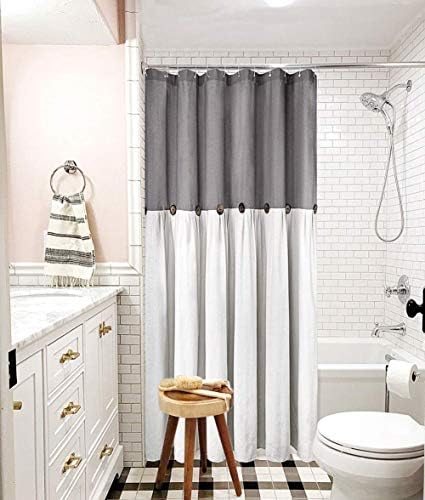 Reisen Linen Farmhouse Shower Curtain Button Сиви и Бели Завеси за душ за Баня, 72 x 72