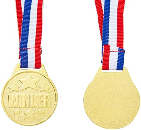 Juvale 12 Pack Winner Gold Medals for Kids, Наградата лента, Трофеи участие (1,5 инча в диаметър)