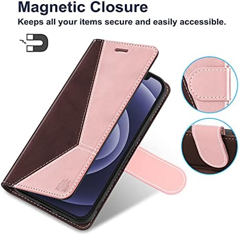 Caislean Портфейла Case for iPhone SE 2020 г./8 iPhone/iPhone 7, ПУ Leather Folio Flip Cover Folding Cases, RFID Blocking Card Hold, Magnetic Clousure Fit for iPhone 7/8/SE(2nd Generation), Rose gold