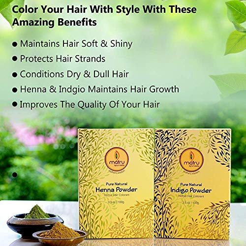 Minton Matru Аюрведа Mehndi/ Henna(100gms)+Индиго(100gms) Powder Ayurvedic/Herbal Hair and Beard Боядисват/Color Kit.