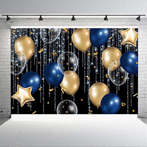 Aperturee Сребърни Блестящи Балони Фон 6x4ft кралско Синьо и Златно Рожден Ден, Абитуриентски Бала Сватба Златни Гледна