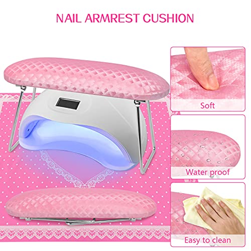 Vcedas Нокти Arm Rest Hand Pillow with Pink Silicone Pad Foldable Микрофибър Leather Manicure Hand Rest Pillow for Nails Salon