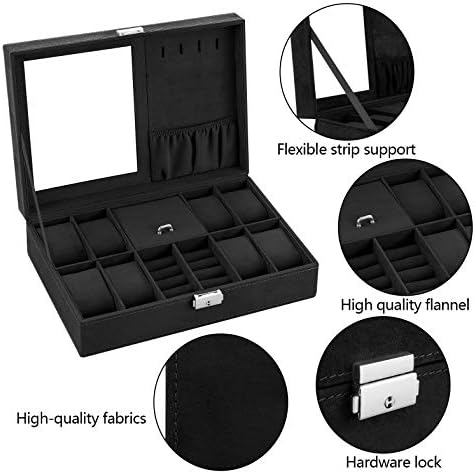 Oyydecor Jewelry Box Watch Box Organizer 8-Slot Storage Watch Organizer Case Jewelry Display Case Organizer with Mirror