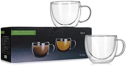 CnGlass Cappuccino Glass Mugs 8.1 oz,Clear Coffee Mug Set of 2 Espresso Mug Cups,Double Wall Insulated Glass Mug with