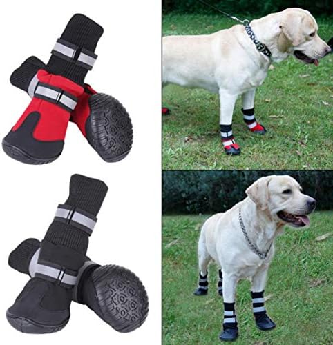 JHKSO 4бр Dog Boots Waterproof Dog Shoes Пет Rain Boots Outdoor Paw Protector with Rugged Anti-Slip Sole