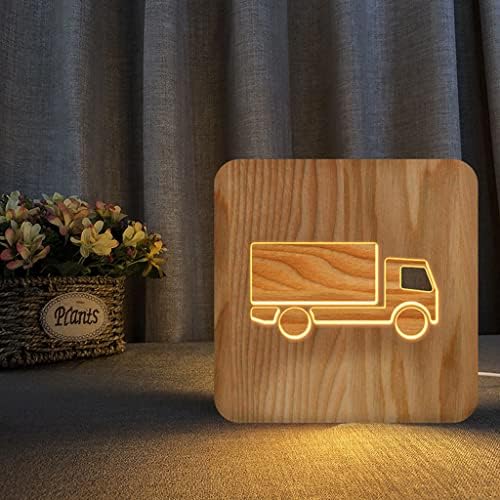 Homyl USB Акумулаторна лека нощ Дървена Led Бутон Превключвател Настолна Лампа за Украса на Детска стая - Small Truck