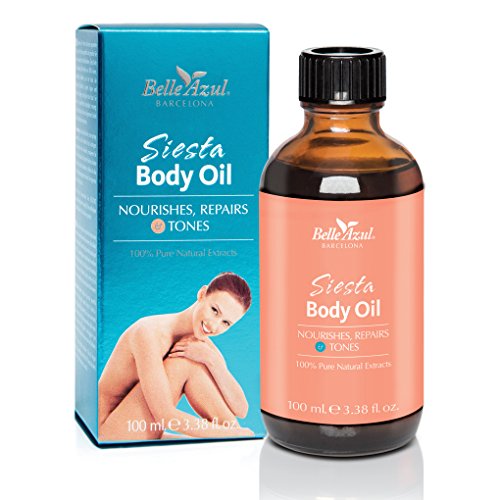 НОВА ФОРМУЛА Belle Azul Siesta Body Oil - има стягащ, тонизиращ и хидратиращ масло за вана на тялото, както и масаж, за суха кожа с чист аргановым масло, витамин е, масло от сладък