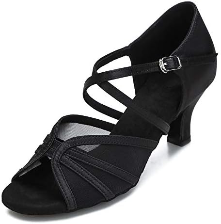 CLEECLI Дамски Обувки за балните Латино танци Salsa Dance Обувки с преминаването каишка 2,5 инча 3 инча Ток ZB04