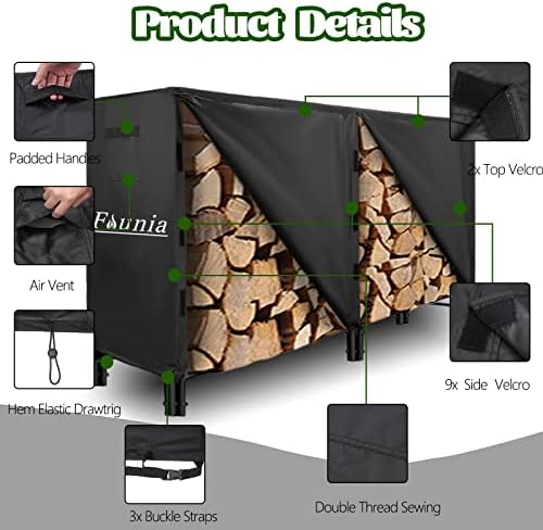 Faunia 8FT Firewood Rack Cover Outdoor, Waterproof Firewood Log Rack Cover, 600D Oxford Heavy Duty All-Weather Protection