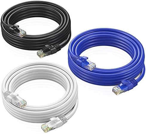 Ethernet кабел 3 фут Cat 6 Pure Copper, UL Listed, LAN UTP Cat6, RJ45 Network Internet Кабел - 3 метра бял (3 опаковки)