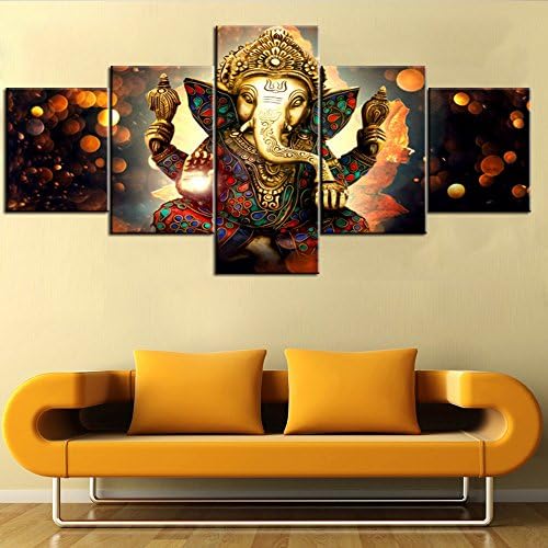 Ганеша Платно Изкуство Стена за Хол 5 Бр Картини Хиндуистки Бог Снимки на Съвременни Произведения на Изкуството у Дома