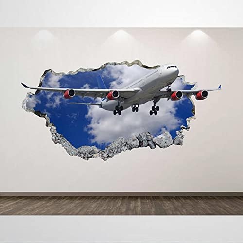 Самолет Стикер На Стената Jumbo Самолет 3D Разбити Стени Книга За Изкуството на Стикери Детска Стая Декор Разбити Стени