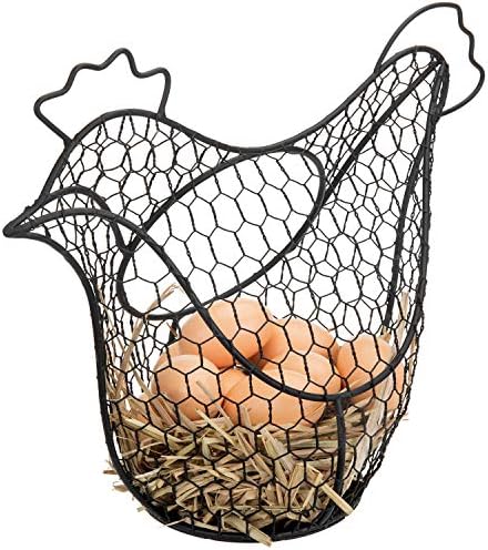 MyGift Black Metal Wire Chicken-Shaped Fresh Egg Holder, Farmhouse Кухня Decor Storage Basket