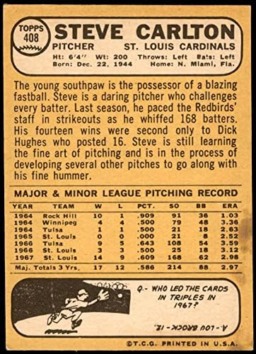 1968 Topps 408 Стив Карлтън St. Louis Кардиналите (Бейзболна картичка) VG/EX Кардиналите