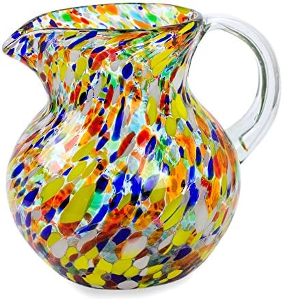 NOVICA Artisan Изработени Multicolor Hand Blowed Recycled Glass Pitcher From Mexico Confetti (71 унция)
