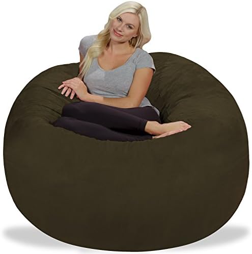 Chill Sack Bean Bag Chair: Гигантски 5' Memory Foam Furniture Bean Bag - Голям диван с меко покритие от микрофибър-Olive