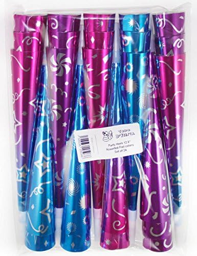 Todo D 'Fiesta Printed Foil Party Horns - Noisemakers, 12 Long - Set of 24