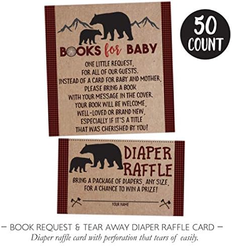 Lumberjack Baby Shower Bear Book Request Diaper Raffle Card, Lumberjack Book Request Card, Bear Diaper Raffle Card, 50