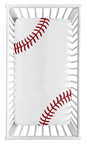 Sweet Jojo Designs Baseball Boy Fitted Crib Sheet Baby or Toddler Bed Nursery Photo Op - Red and White Americana Sports