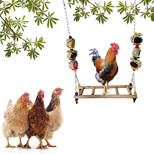 Lorchwise Bird Toys, Bird Parrot Hanging Swing Toy, Chicken Perch Chewing Toy, Wooden Colorful Swing with Bells for Bird