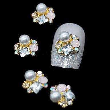 A-TT-121 10pcs Golden 3D Кристал Pearl Flower САМ Alloy Accessories Nail Art Decoration