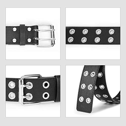 WERFORU Double Grommet Belt ПУ Leather Пънк Aesthetic Belt for Women Jeans 2 Hole Belts 1.5 Wide