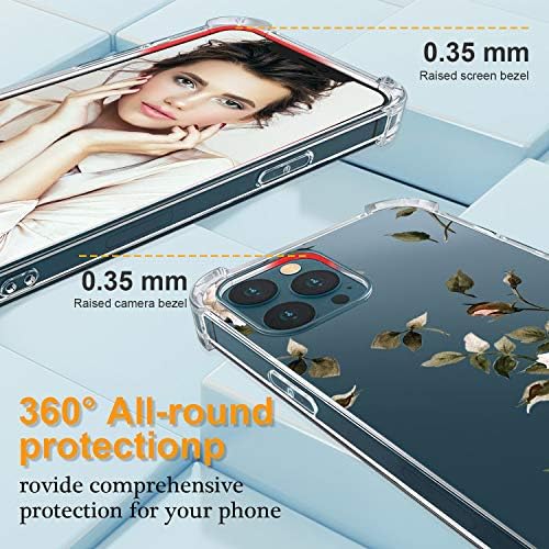 Croazhi е Съвместим с iPhone на 12-Pro Case Phone Casee Прозрачен Силиконов Тънък Течни Кристали с Бял Розов Цветен Дизайн устойчив на удари Водоустойчив 360 Броня Протектор за Седал