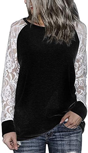 HIRIRI Дамска Мода Дантела на Флорални Заплитането на О-Образно Деколте Тениска Блузи С Дълъг Ръкав Туника Риза