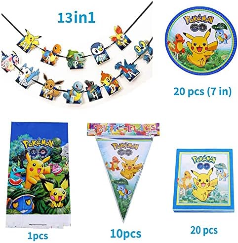 64 Бр Pika-chu Birthday Party Доставки Мушкам-mons Party Decoration for Kids Boys and Girls Includes Cake Decorations