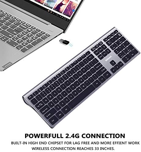 Безжична Клавиатура Combo Silent, DoHonest J1 2.4 G USB Ultra Slim Клавиатура в пълен размер с USB-приемник за вашия компютър,