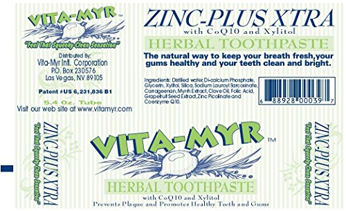 3 опаковки VITA-MYR Цинк Плюс Xtra Натурална и Ефективна Билкова паста за зъби 5,4 грама