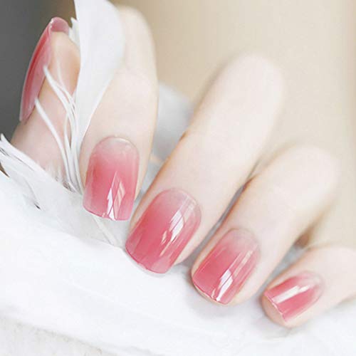 Mosako Gradient Press on Nails Pink Лъжливи Нейлз Short Square False Нейлз Tips Glossy Full Cover Acrylic Nails with designer