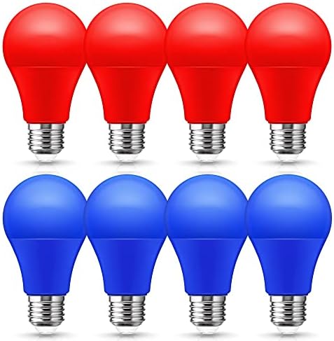 LOHAS LED Color Светлини Bulbs, 9W (еквивалент 60W) A19 Red Blue Light Bulbs, E26 Medium Base 120V Porch Light, Party Light, Holiday Light for Halloween Christmas Decoration, 720LM, Not-Dimmable, 8 Pack