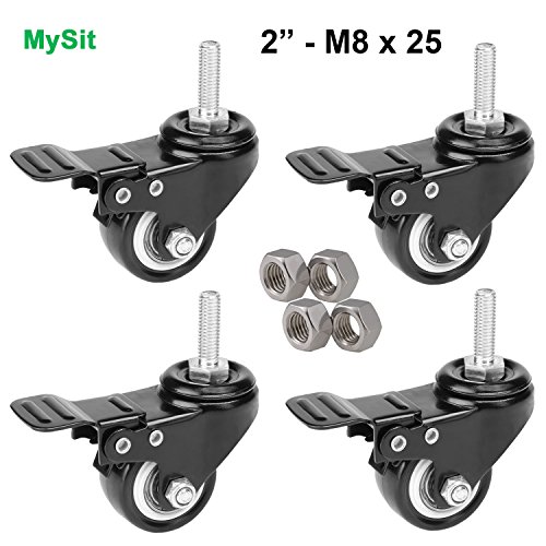 MySit 4шт Основните Колела M8x25 със Спирачен Ключ | 2 инча Тежкотоварни ПУ Гума Отточна тръба на шарнирна връзка Пудра