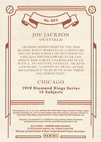 2019 Панини Diamond Kings 1919 Diamond Kings 2 Джо Джексън Чикаго Уайт Сокс Бейзболна Търговска карта