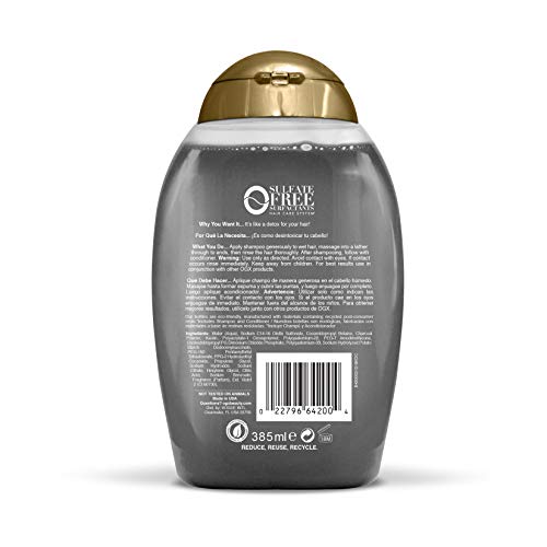 OGX Purifying + скара на дървени Detox Shampoo за отстраняване на отлагания и лека храна, Без сулфати, 13 течни унции