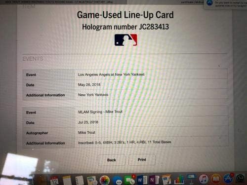 Майк Trout 5-5 Game Used Link Up Signed Long Надпис MLB Holo йорк Янкис 1/1 - MLB Autographed Game Used Bats