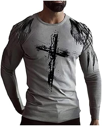 Мъжки Ежедневни Тениска С Дълъг Ръкав 3D Принт Графични Щампи Кръст Печат Върховете Блуза Ежедневни
