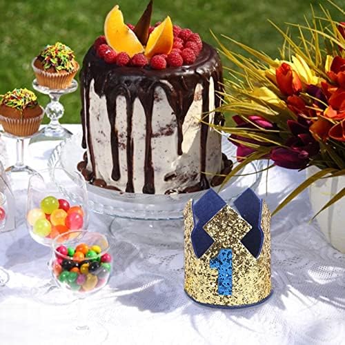 3Pcs Baby Birthday Party Шапка,Baby Boy 1-3 Birthday Cone Hat with Еластични Въже,Party Glitter Crown Hat Decoration for
