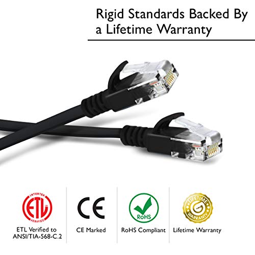 GearIT (1 фут - 50 опаковане.) Cat6 Плосък пач-кабел 30AWG Плосък Ethernet Кабел за висока плътност на Околната среда - черен