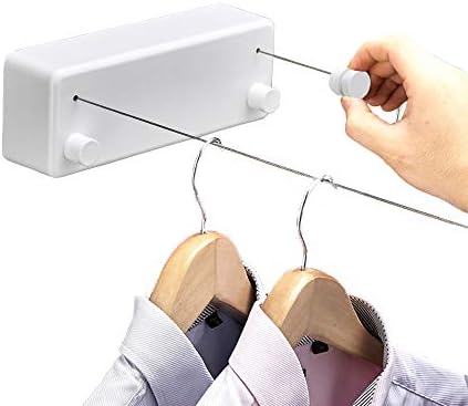Bakala Retractable Clothesline, Portable Clothes Line Retracting Открито, Wall Mounted Double Line with Adjustable Stainless