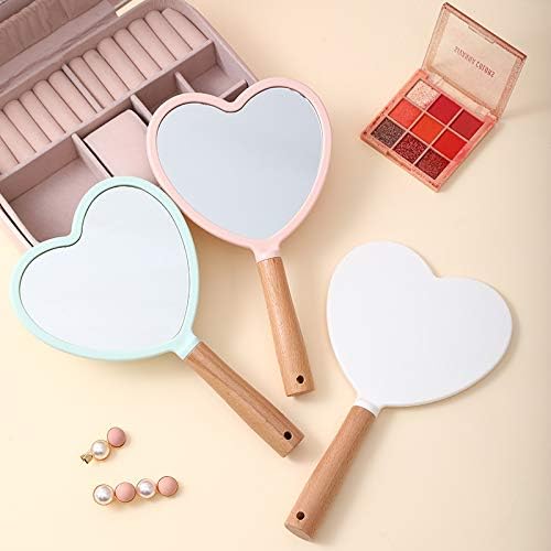 XPXKJ Handheld Mirror with Handle for Vanity Makeup Home Salon Travel Use (Heart-Shaped, Green)