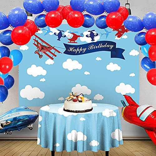 Baocicco 7x5ft честит Рожден Ден на Червения Самолет Фон Карикатура План Синьо Небе, Бял Облак честит Рожден Ден Снимка