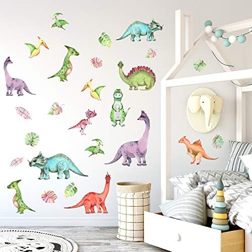 4 Листа Динозаврите Стикери За Стена Сменяеми Цветни Животни Стикери за Стена за Детска Спалня, Детска Стая, Класната Стая и Много Други Декор