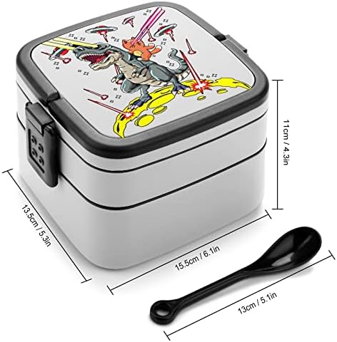 Space Laser Cat Eyes Riding T-Rex Print All In One Double Layer Bento Box for Adults/Children Lunch Box Meal Kit Подготовка