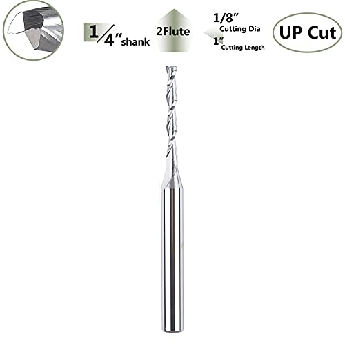 SpeTool Extra Long CNC Спирала Router Bits with Up Cut 1/8 inch Cutting Diameter, 1/4 inch Shank 3 inch Extra Long HRC55