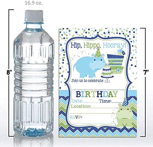 Hip Хипопотама Hooray Hippopotamus Тематични Покани за рожден Ден за Момчета, 20 5 x7 попълване на Карти Двадесет Бели
